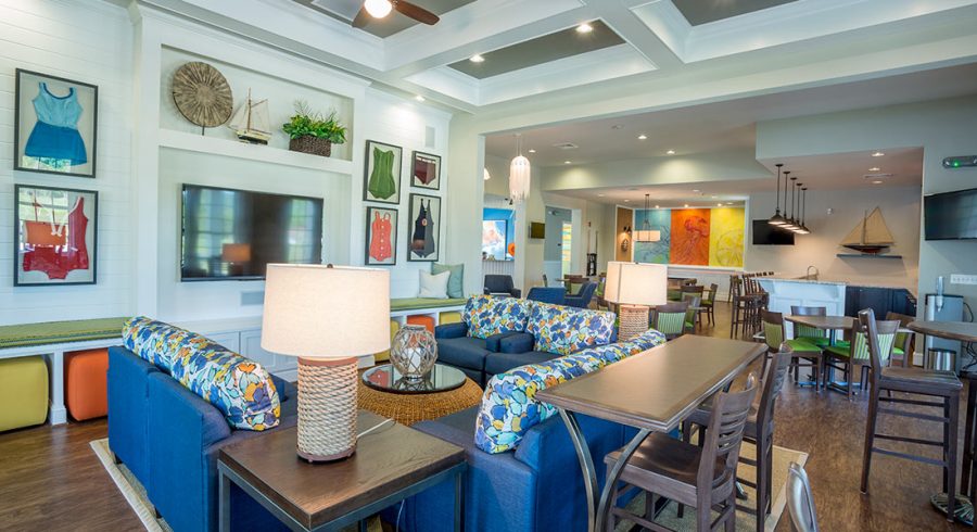 A captivating view inside the Millville by the Sea community center, adorned with a palette of stunning colors.