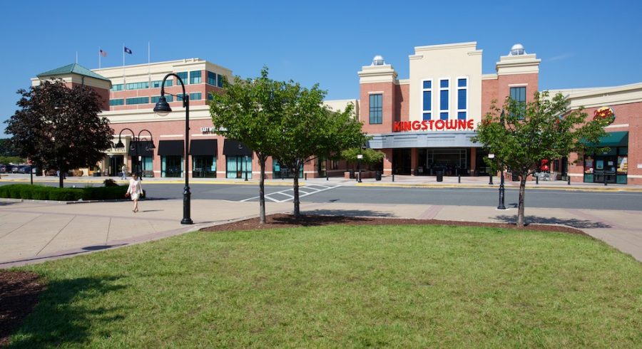 A vibrant view of the bustling Kingstowne shopping center.